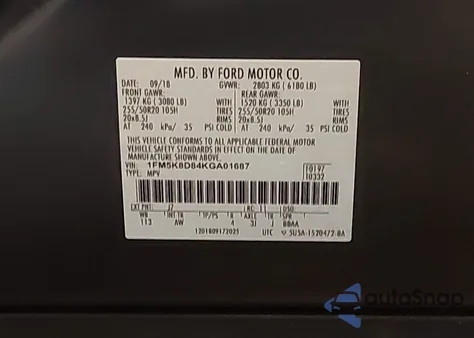 2019 Ford Explorer Xlt из США, поврежденный, VIN 1FM5K8D84KGA01687